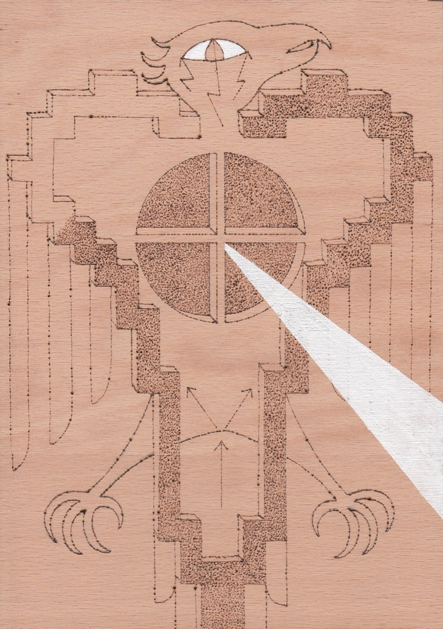 Totem 3, 2022, 29,7 x 21 cm, pyrography, acrylic, wood