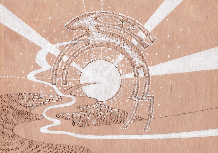 Totem 5, 2022, 21 x 29,7 cm, pyrography, acrylic, wood