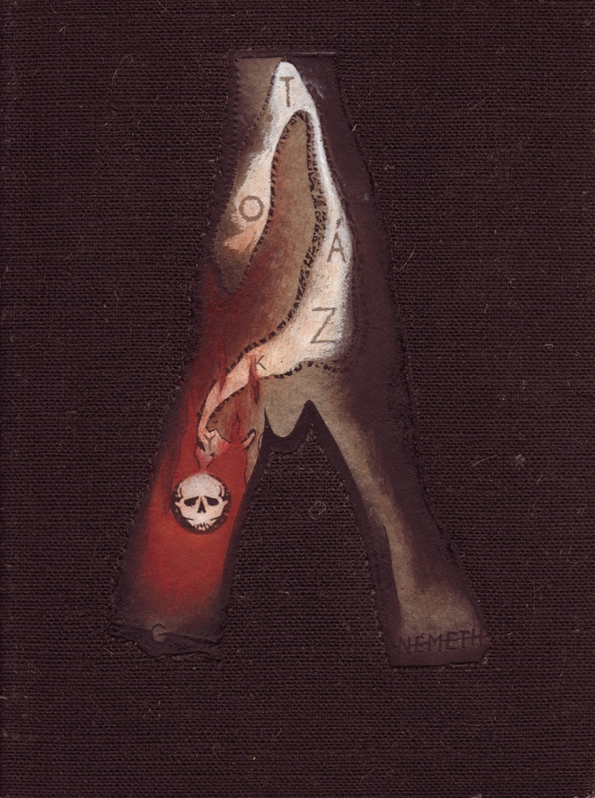 The Book - Jacket of Graphic Album Questions, 2003, 21 x 15 cm, linocut, canvas, oil on carton