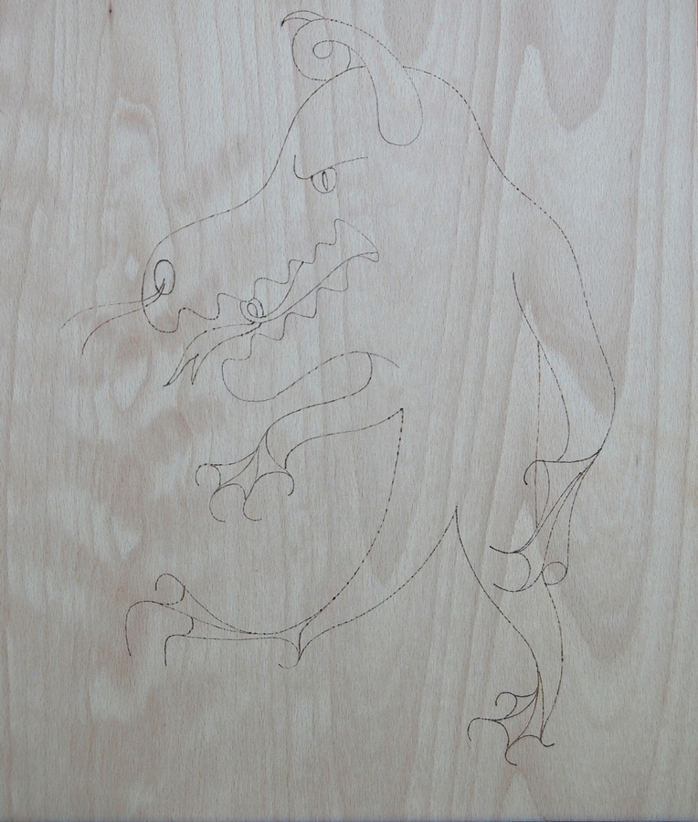Demon, 2025, 50 x 40 cm, pyrography, wood