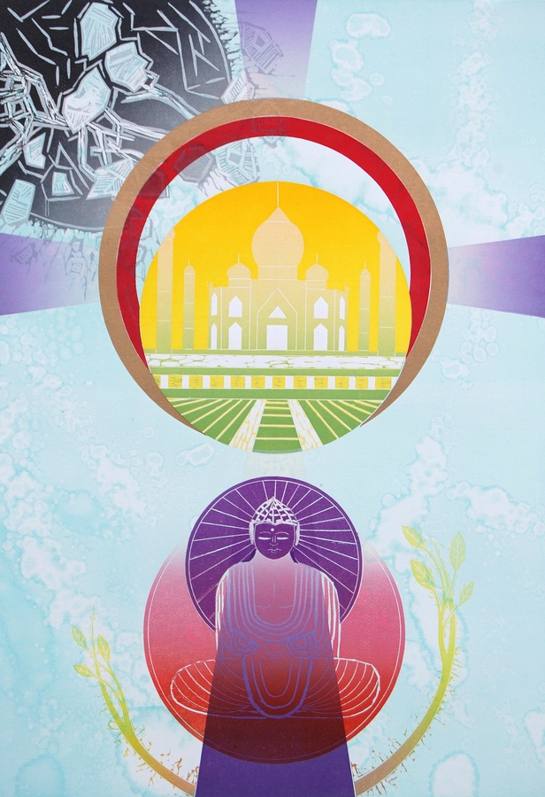 2. The World (Middle Way), 2011, 70 x 50 cm, linocut